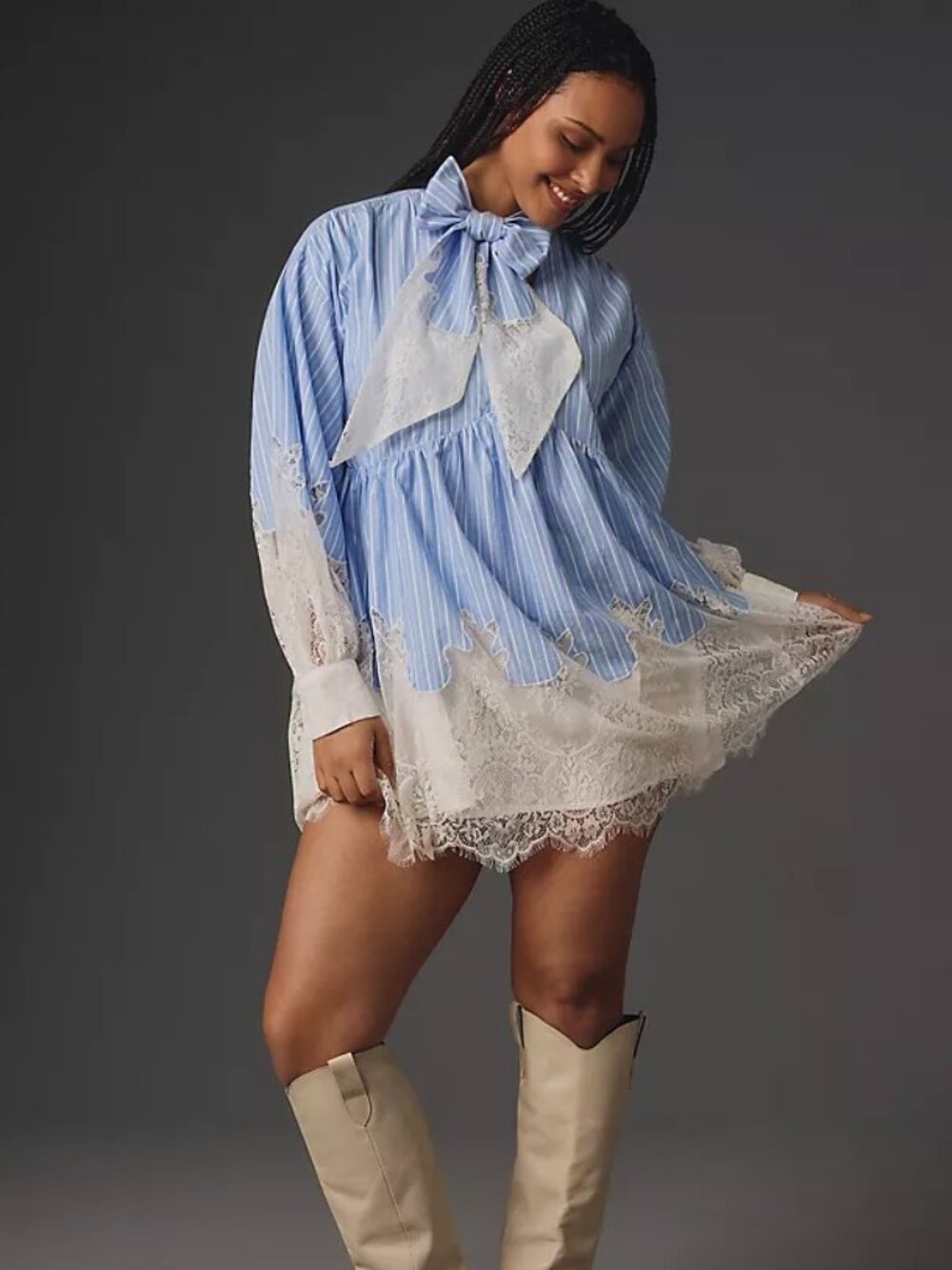 Maeve V-Neck Ombre Lace Mini Shirt Dress size US 4 EUR 36 UK 8 Striped - Picture 2 of 15